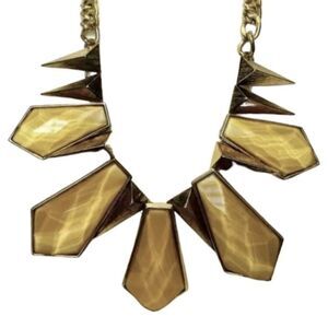 Vintage Chunky Gold Tone Molded Geometric Shape Element Statement Necklace 18”